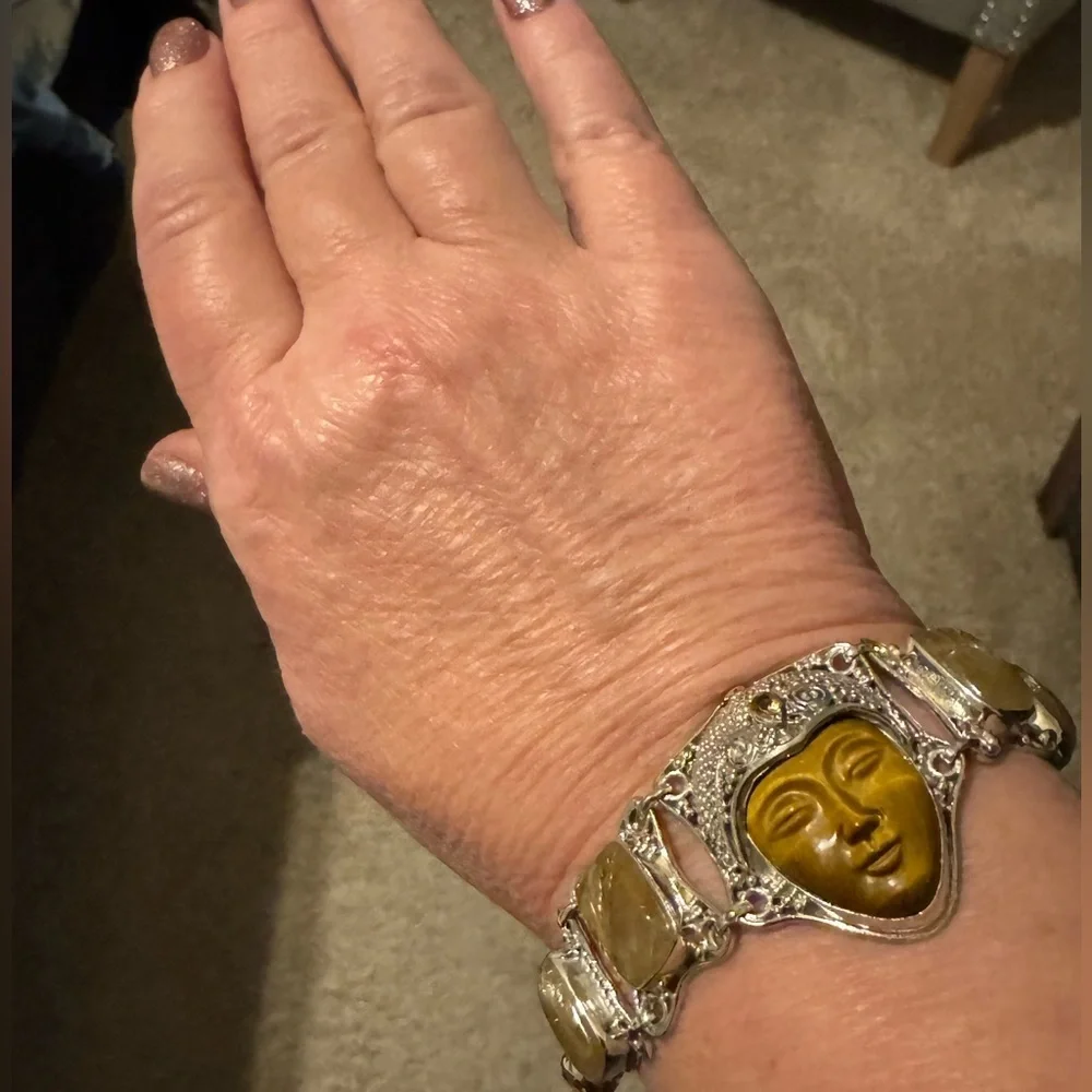 Sajen Sterling Bracelet with Brown Tiger’s Eye and Silver Accents